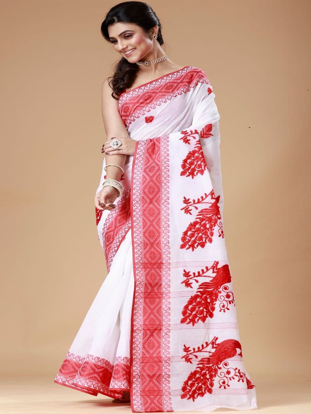 VASTRIYA Ethnic Motifs Embroidered Pure Cotton Taant Saree thumbnail 4