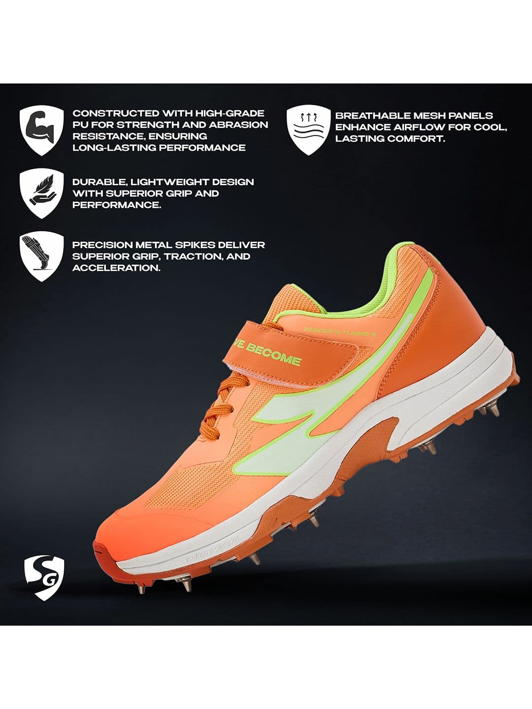 SG Vortex Spikes Bright Orange - Elite Cricket Shoes with Max Traction & Comfort thumbnail 3