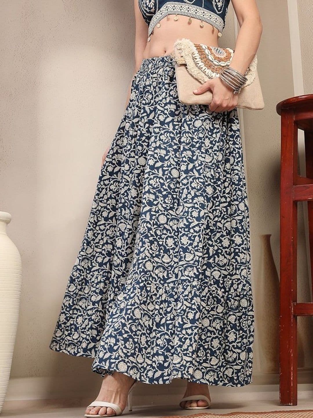 Sangria Women Pure Cotton Cotton Cambric Floral Maxi Flared Skirt thumbnail 5