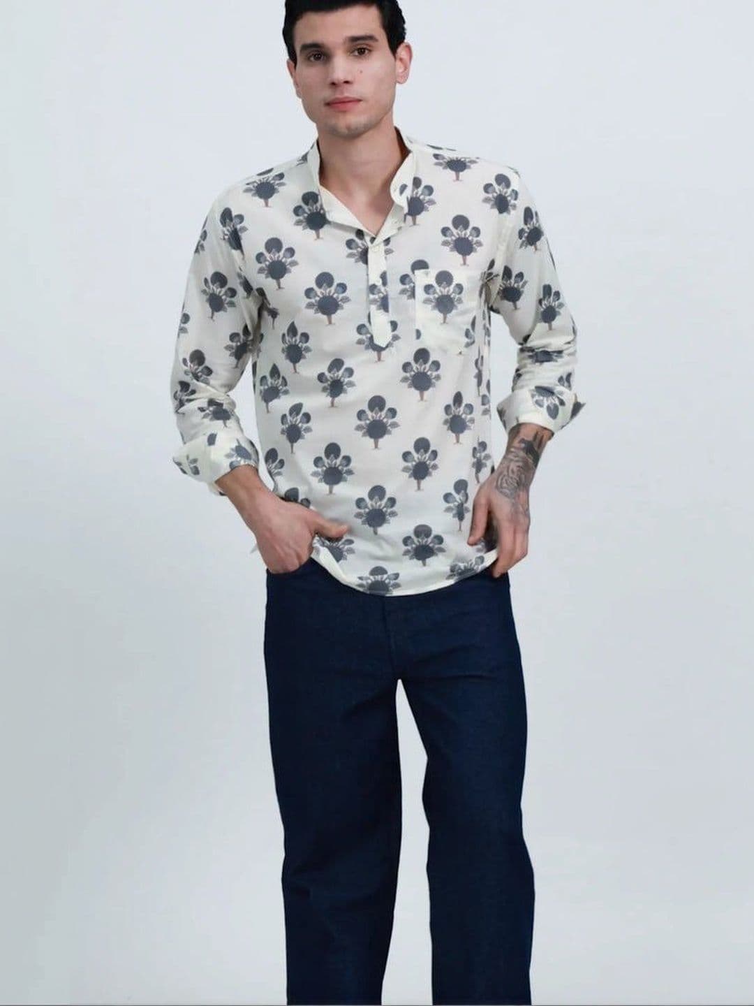 Hues Fab Men Ethnic Motifs Printed Indigo Kurta thumbnail 4