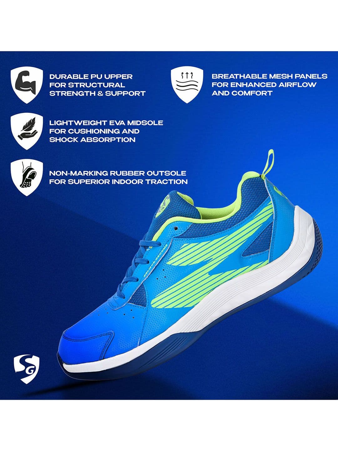 SG Ease Electric Blue-Lime Green All-court shoes best for Badminton & Tennis Shoes thumbnail 4
