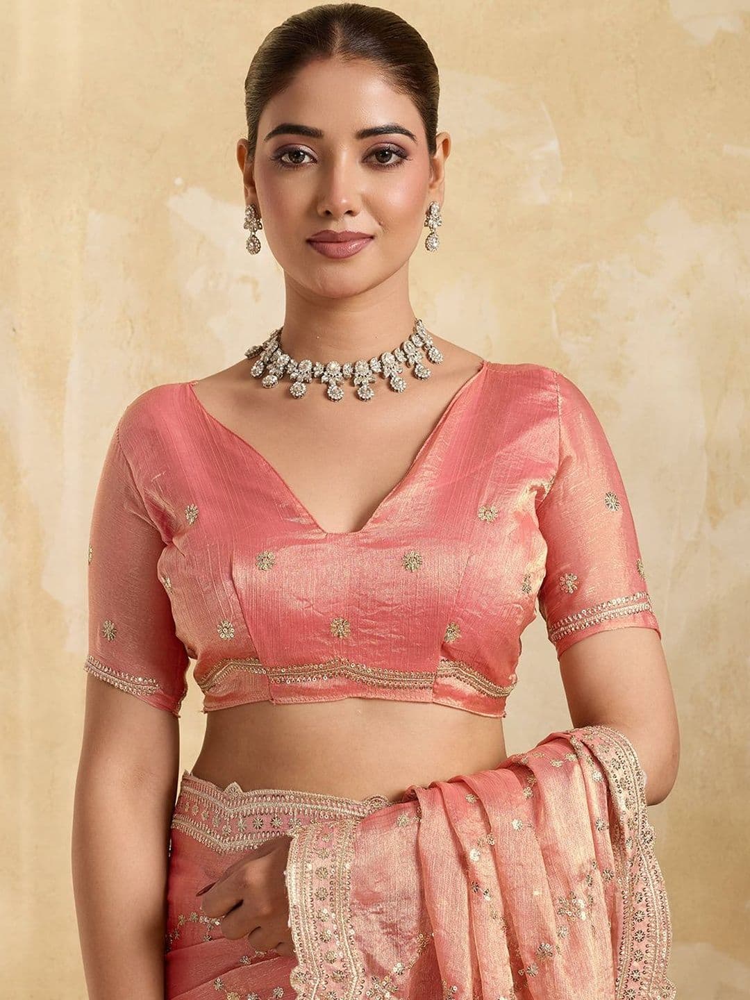 all about you Embellished Sequinned Organza Heavy Work Saree thumbnail 4