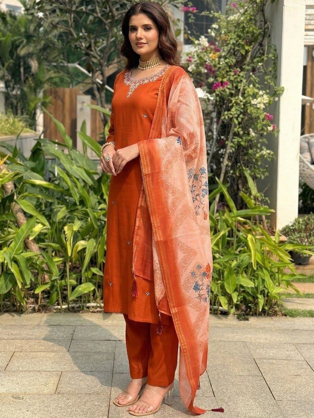 KALINI Women Floral Regular Thread Work Kurta with Trousers & With Dupatta thumbnail 3