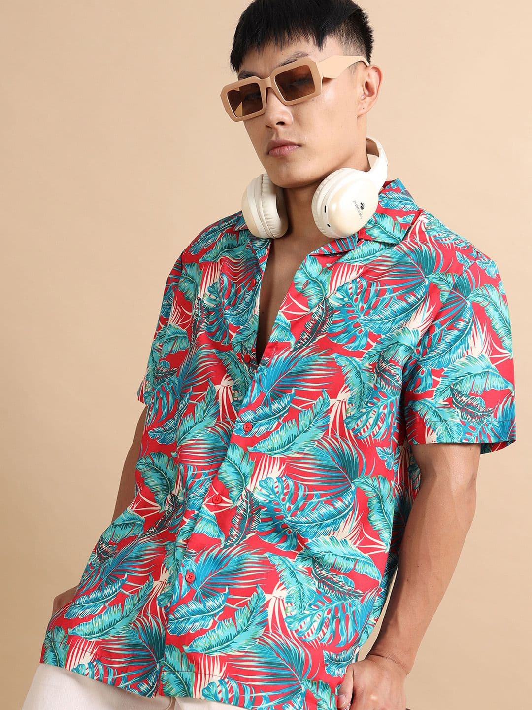 StitchX Men Short Sleeve Tropical Printed Cuban Collar Beach Shirt thumbnail 3