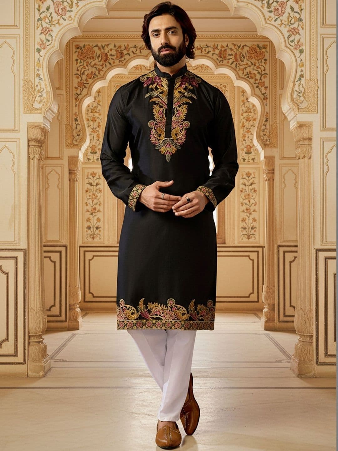 RANGRAAG Men Ethnic Motifs Embroidered Thread Work Kurta thumbnail 2