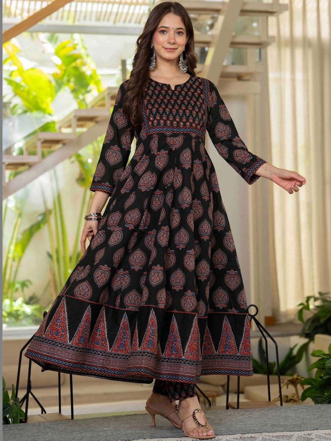 KALINI Women Ethnic Motifs Printed Panelled Pure Cotton Kurta with Trousers & With Dupatta thumbnail 3