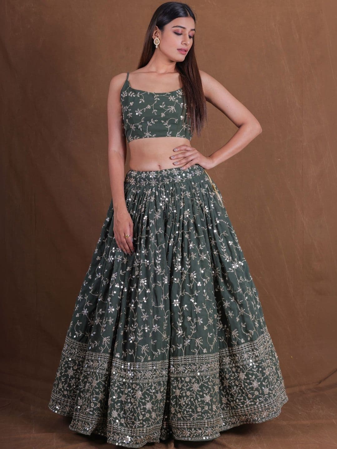 JIHU CULTURE Embellished Sequinned Semi-Stitched Lehenga & Blouse With Dupatta thumbnail 2