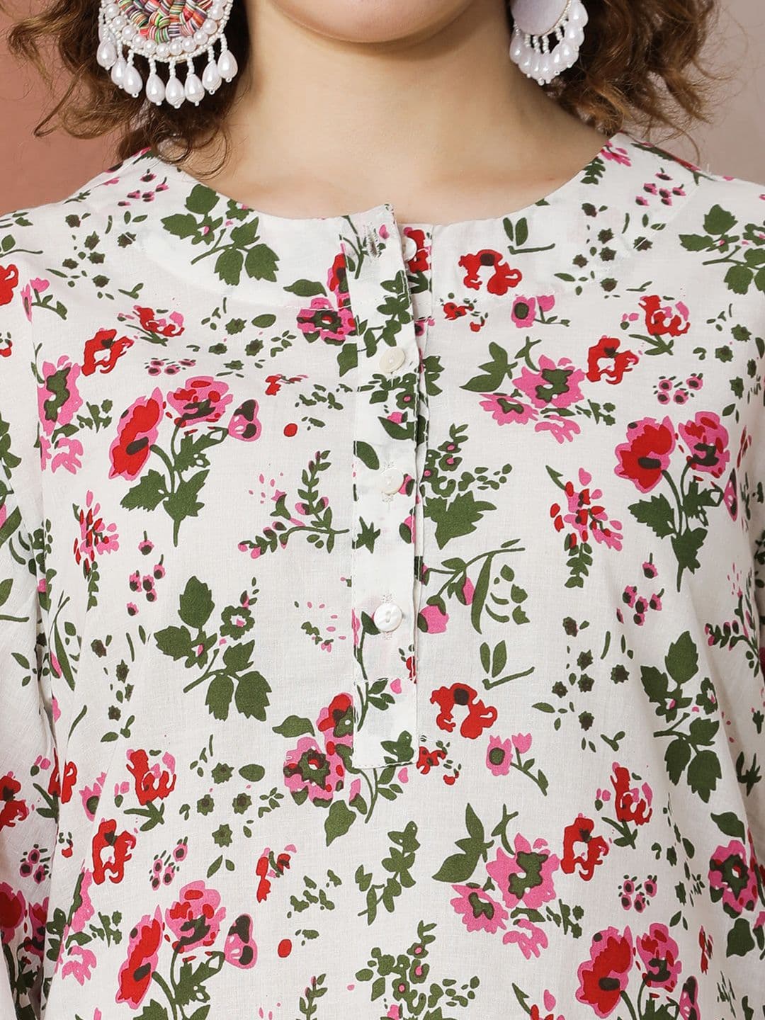 Anouk Women Floral Printed Regular Pure Cotton Kurti with Trousers thumbnail 7