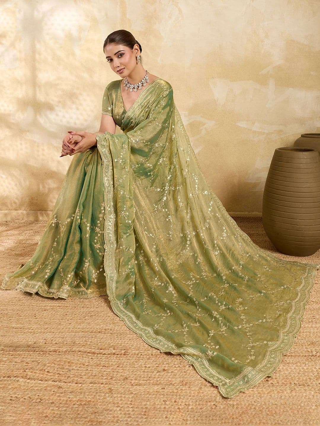 HERE&NOW Embellished Sequinned Organza Heavy Work Saree thumbnail 2