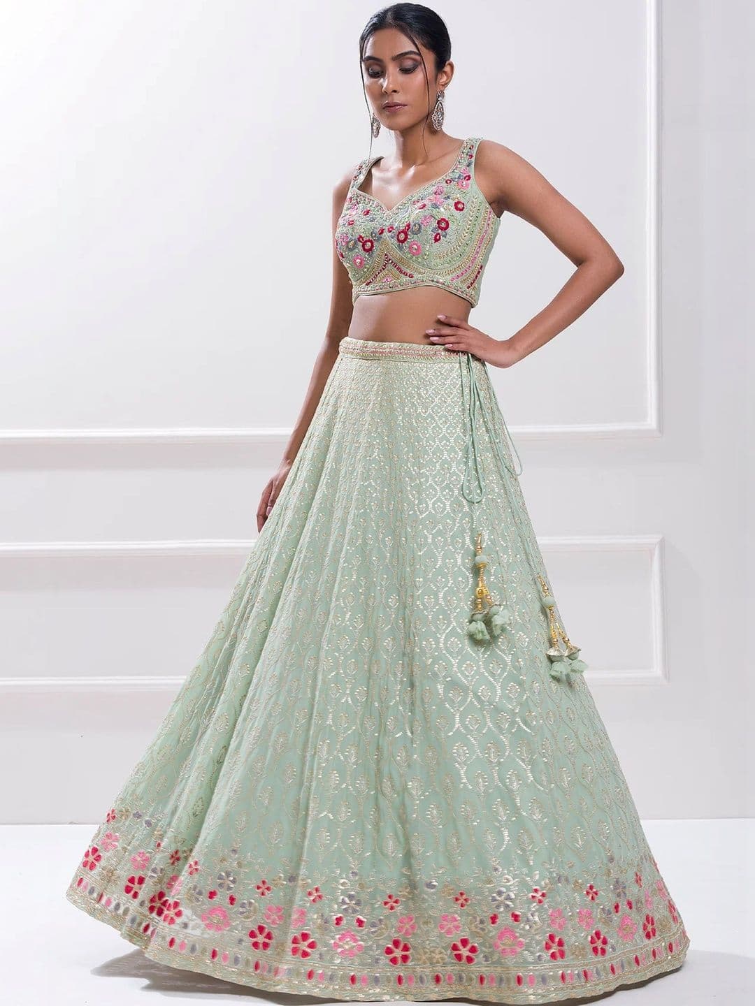 DREAM EXPORTER Embroidered Thread Work Semi-Stitched Lehenga & Blouse With Dupatta thumbnail 3