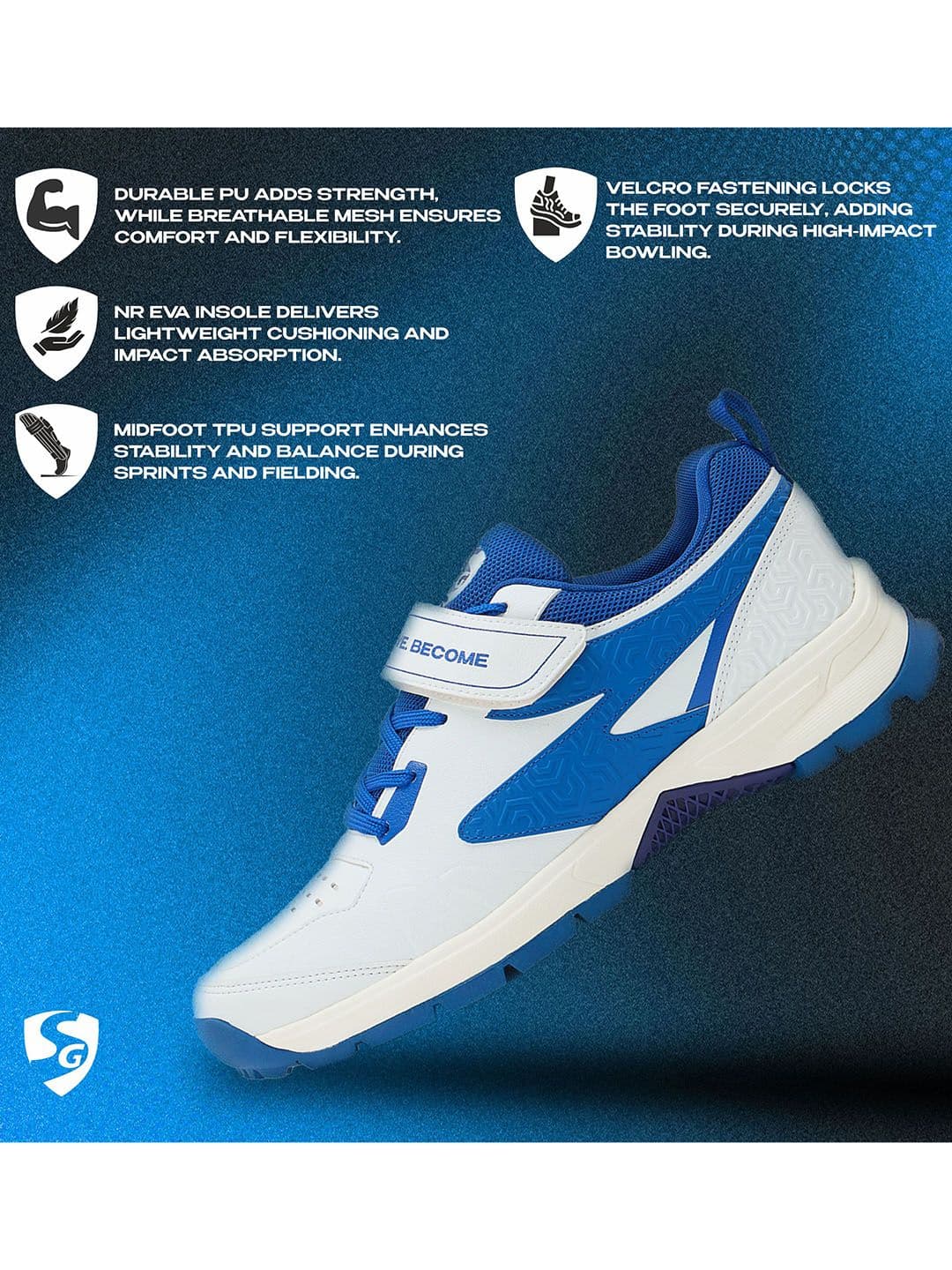 SG Century Pace Bowling Shoes White- Blue - Stable Stud EVA Cushion thumbnail 3