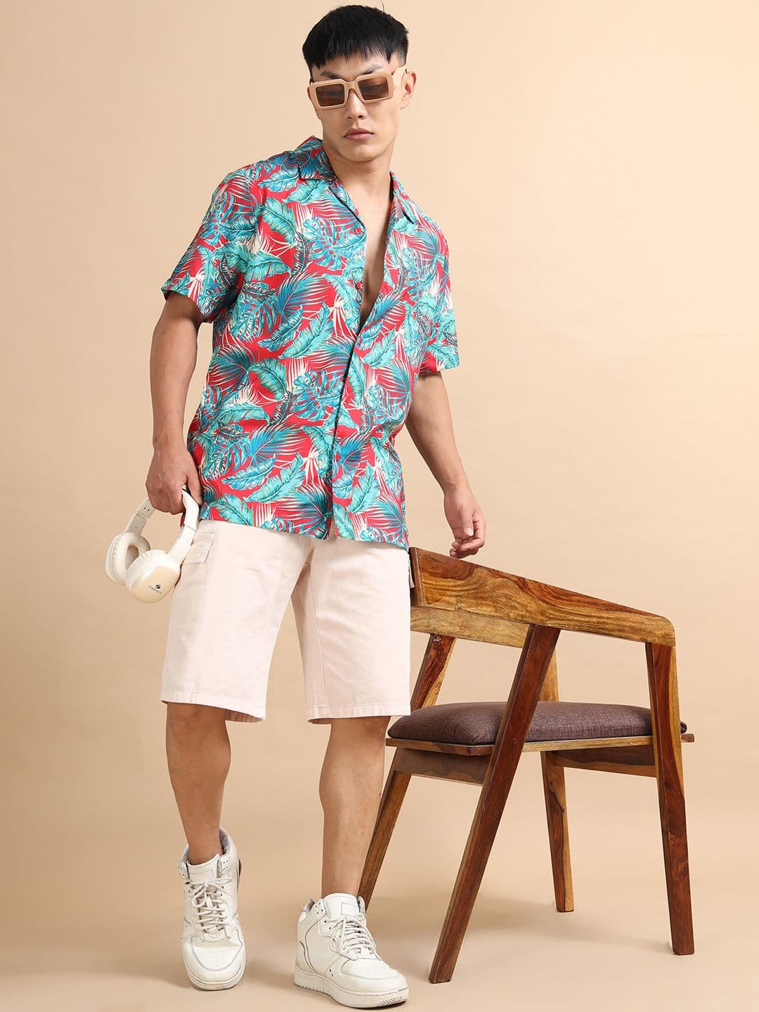 StitchX Men Short Sleeve Tropical Printed Cuban Collar Beach Shirt thumbnail 5