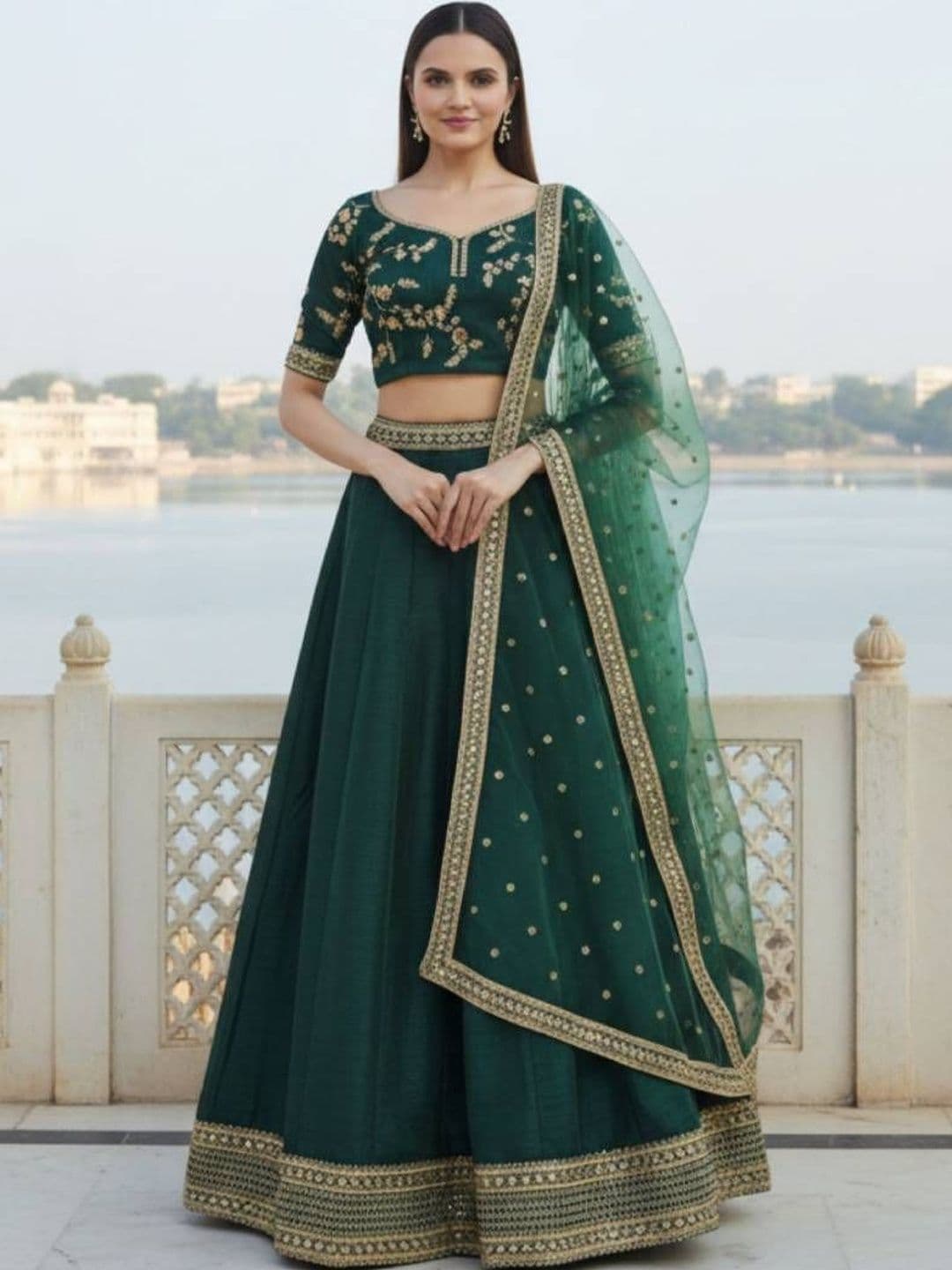 DREAM EXPORTER Embroidered Semi-Stitched Lehenga & Blouse With Dupatta - view 1
