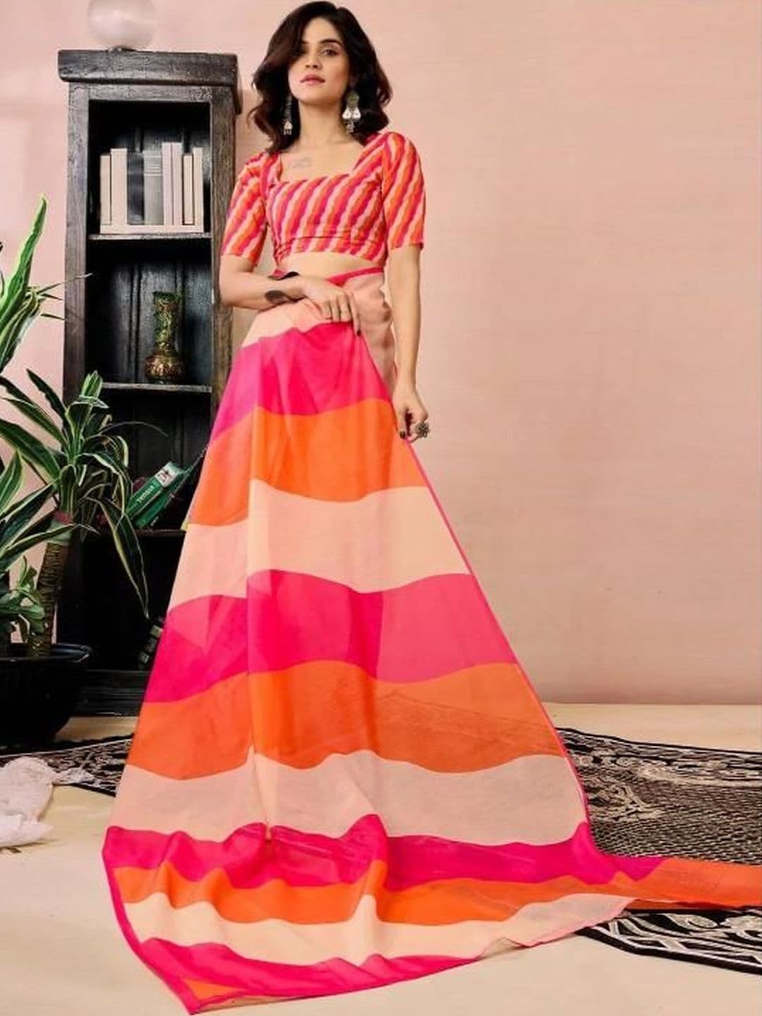 YUGAVEERAA Colourblocked Linen Blend Saree thumbnail 5