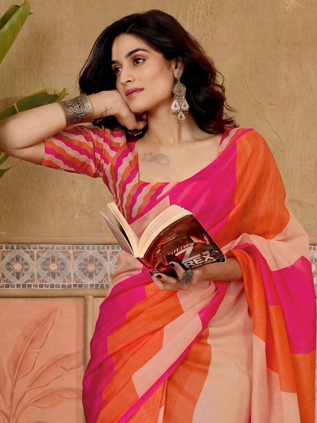 Sangria Printed Chanderi Ready to Wear Saree Blouse Piece - view 1