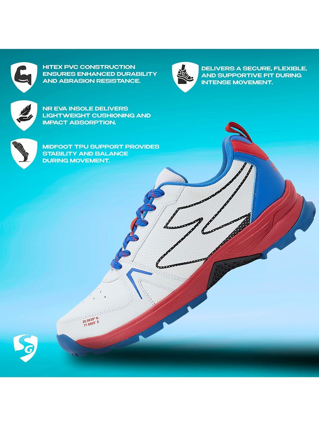SG Scorer Edge Shoes White-Red - Supportive Cushioned Cricket Shoes thumbnail 2