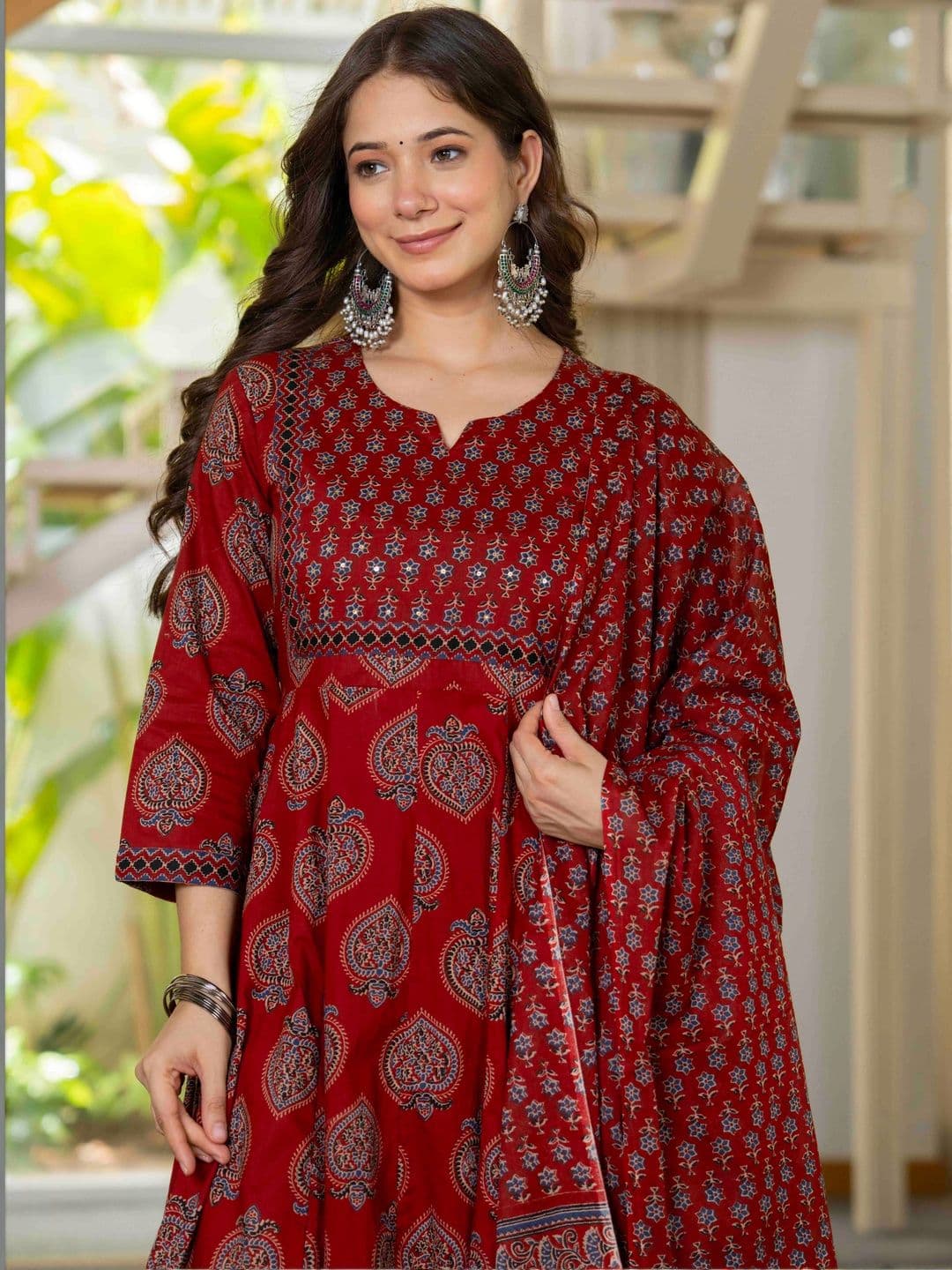 KALINI Women Ethnic Motifs Printed Empire Mirror Work Pure Cotton Kurta with Trousers & With Dupatta thumbnail 2