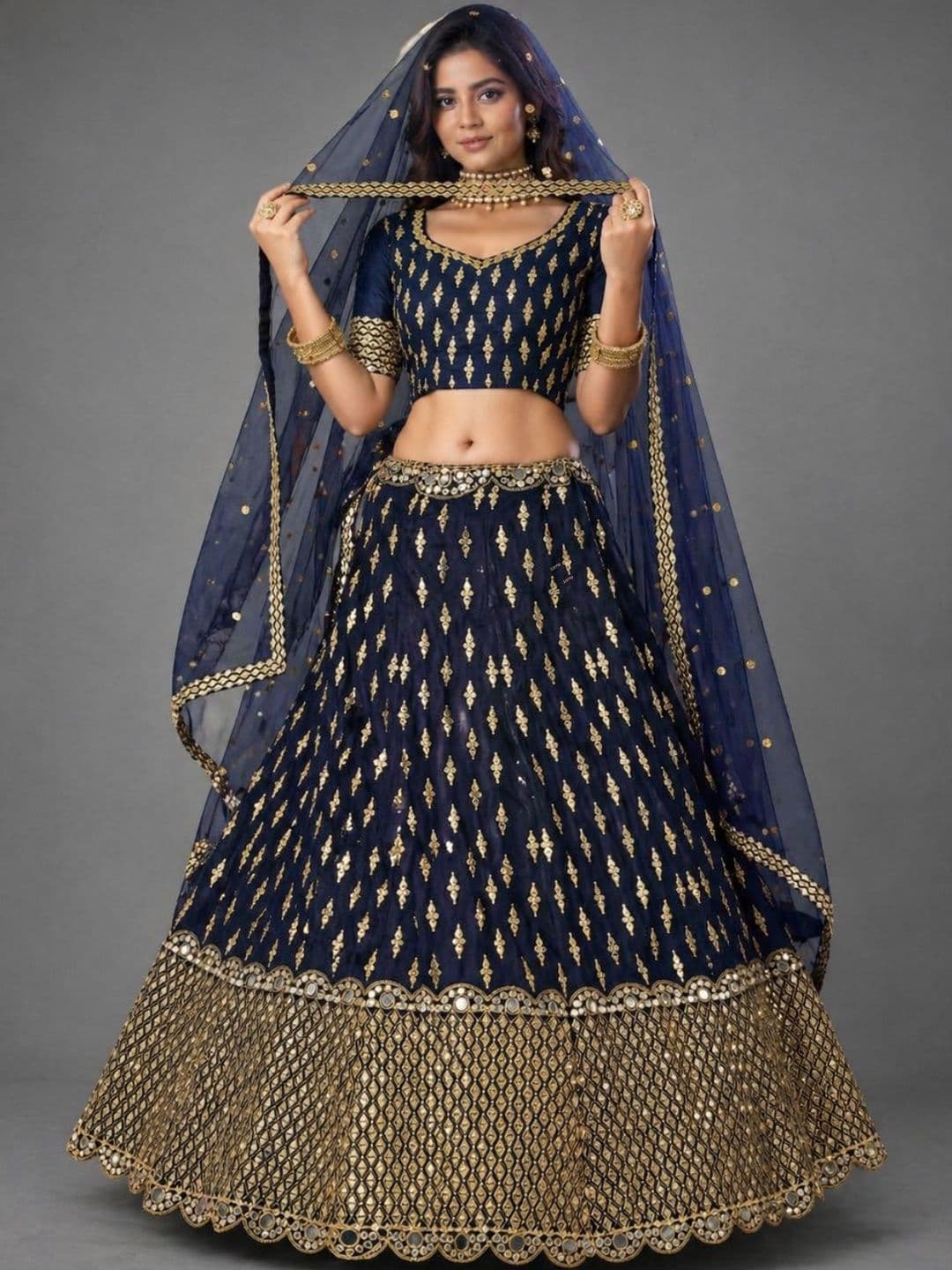 Fusionic Embellished Sequinned Semi-Stitched Lehenga & Blouse With Dupatta thumbnail 4