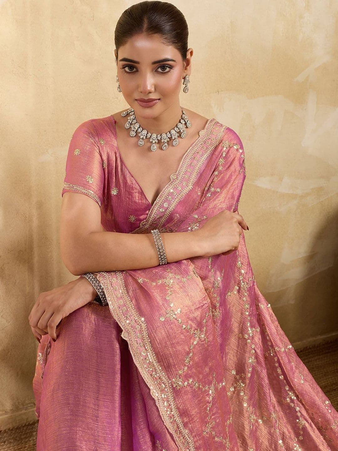 all about you Embellished Organza Heavy Work Saree With Blouse Piece thumbnail 7