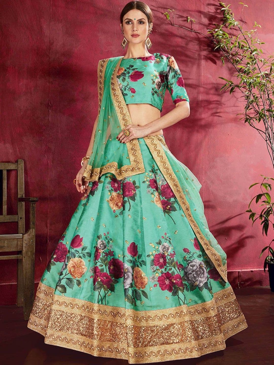 Fusionic Printed Sequinned Semi-Stitched Lehenga & Unstitched Blouse With Dupatta - view 1