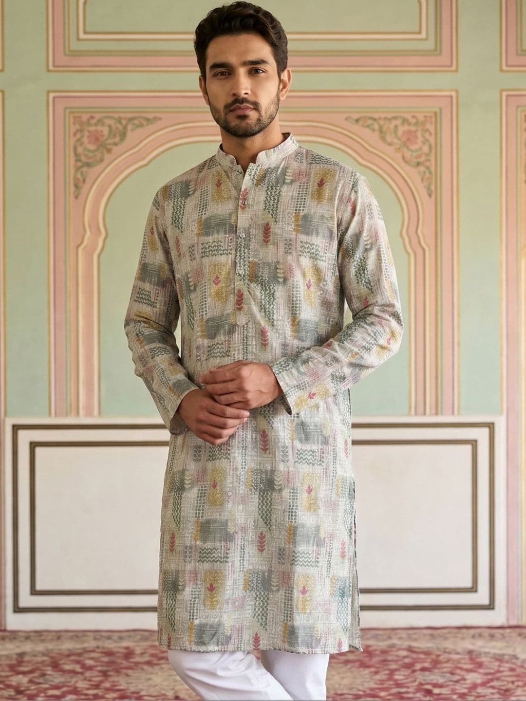 Jompers Men Printed Sequinned Kurta thumbnail 4