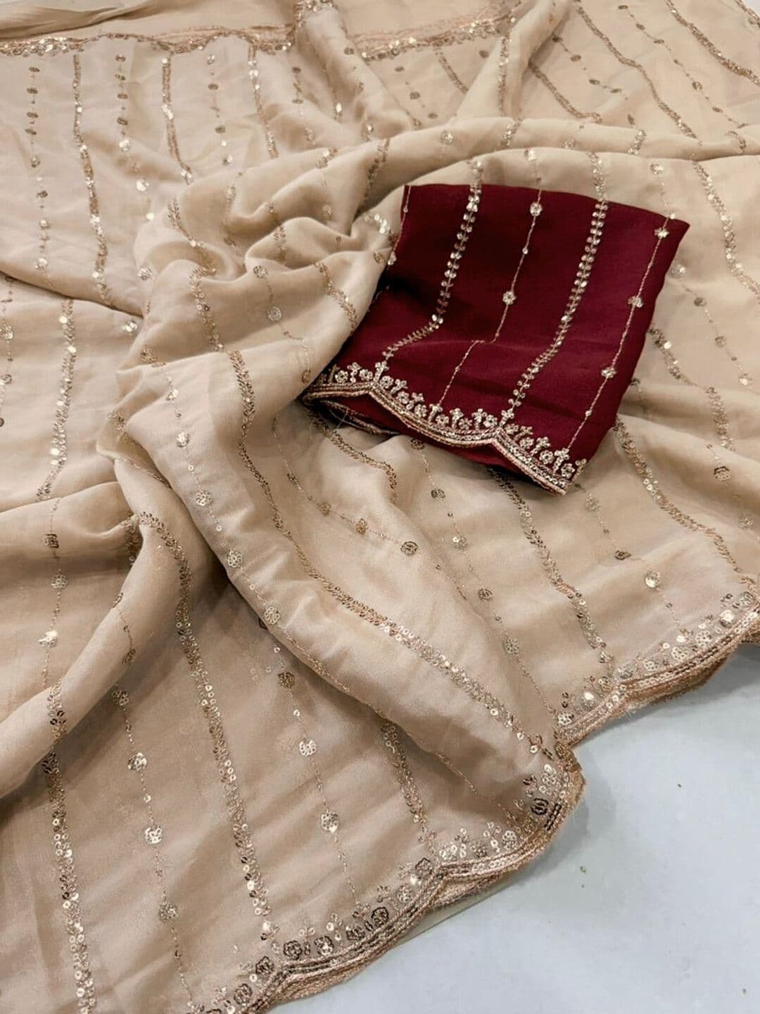 Satrani Embellished Sequinned Georgette Saree With Designer Blouse thumbnail 4