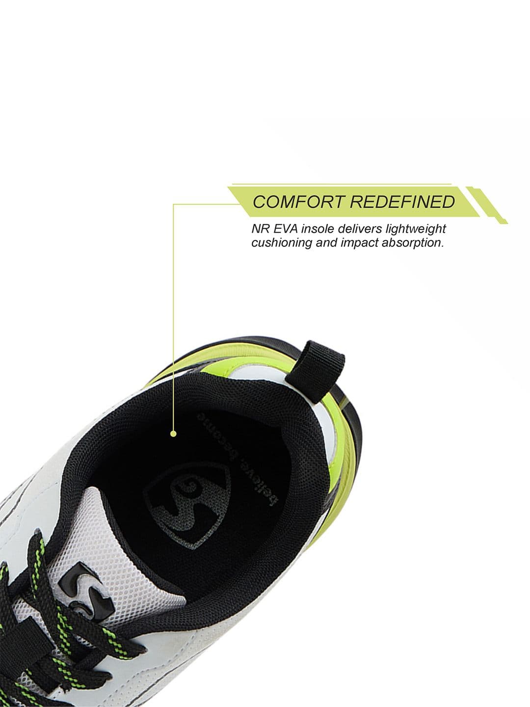 SG Scorer Edge Shoes White-Volt Green - Supportive Cushioned Cricket Shoes thumbnail 7