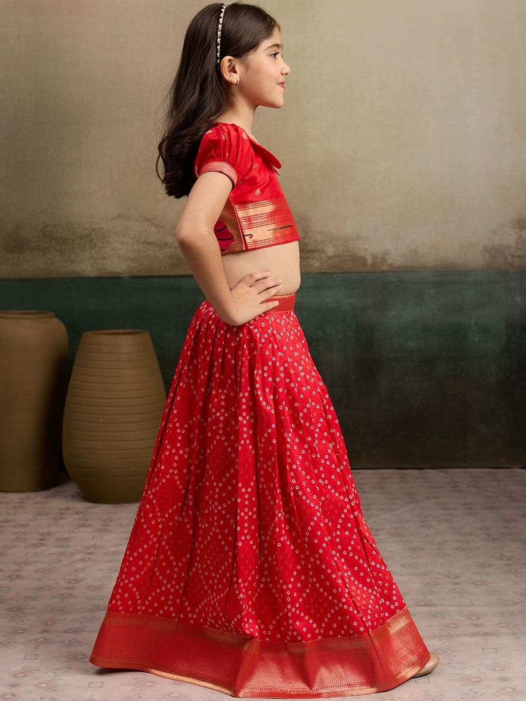 Tasarika Girls Bandhani Red Ready to Wear Lehenga Choli - view 1