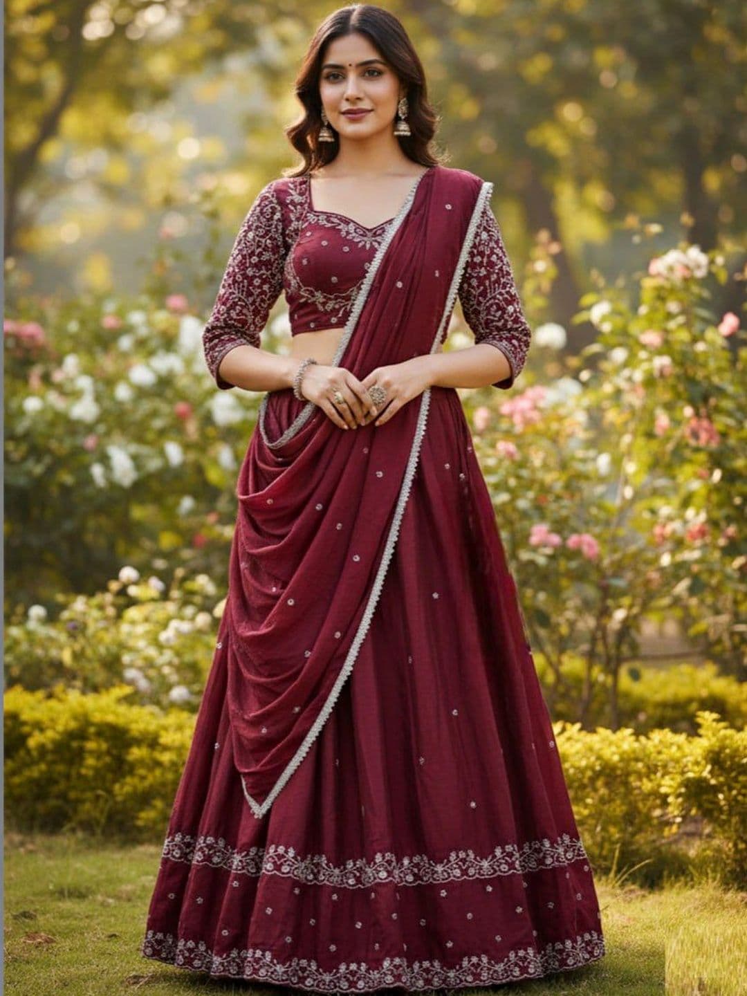 PEDR TRENDS Embroidered Thread Work Semi-Stitched Lehenga & Blouse With Dupatta - view 1