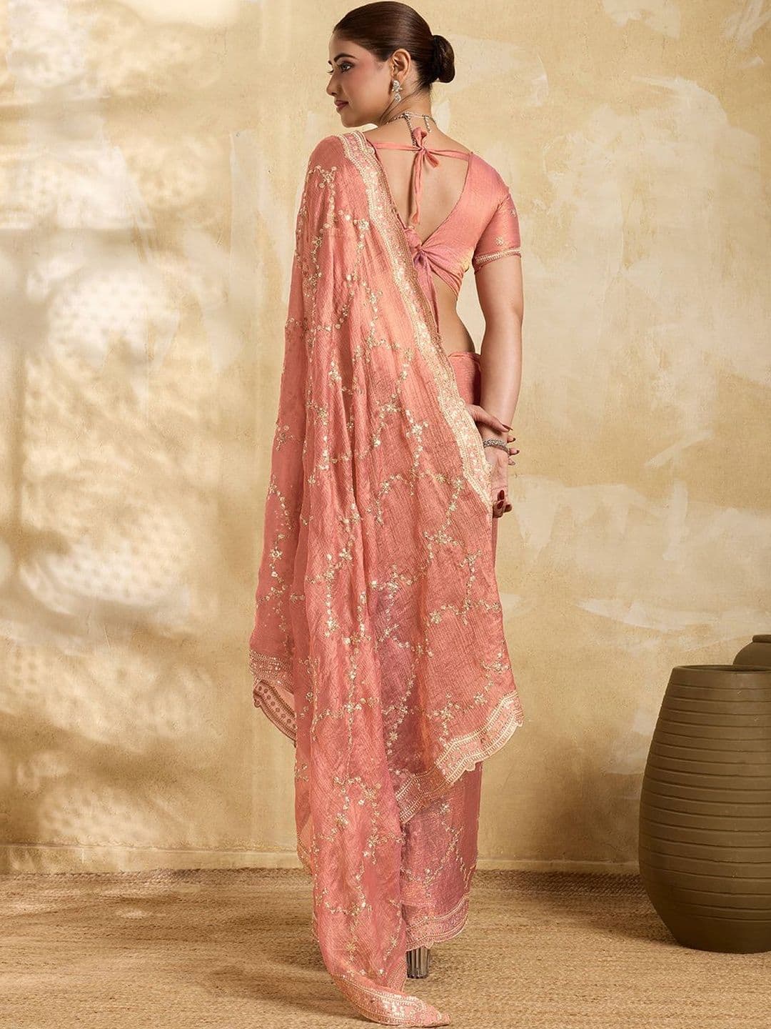 all about you Embellished Sequinned Organza Heavy Work Saree thumbnail 7