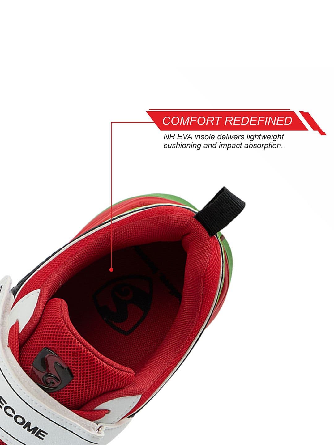 SG Century Pace Bowling Shoes White-Red-Lime Green - Stable Stud EVA Cushion thumbnail 2