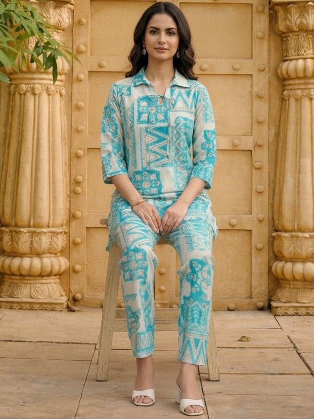 AANVI Bohemian Cotton Printed Tunic with Trousers thumbnail 4