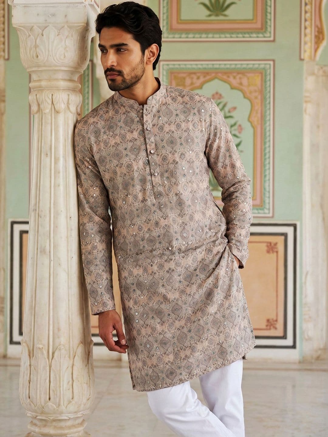 Jompers Men Ethnic Motifs Printed Mirror Work Kurta - view 1
