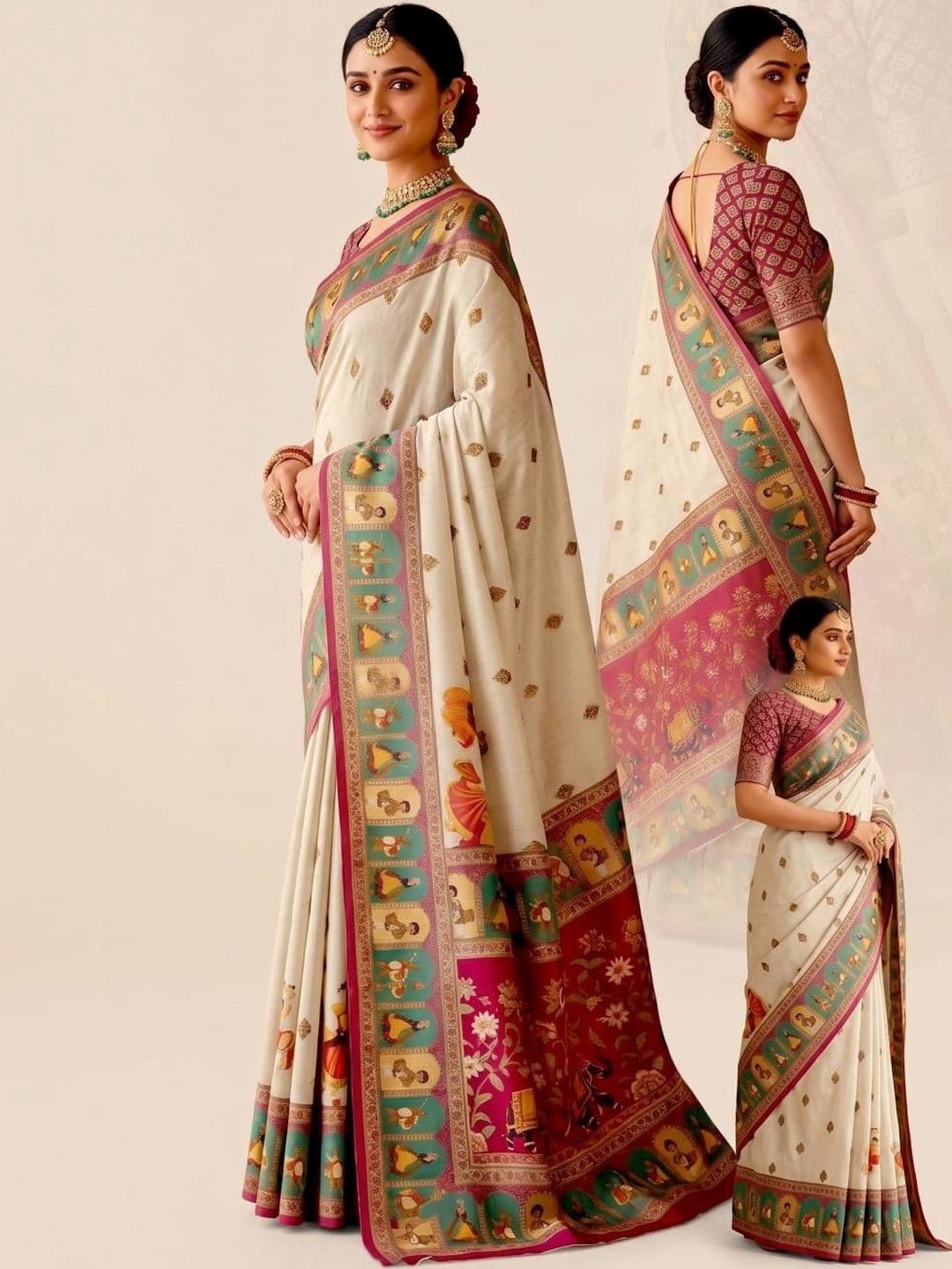 SAADHVI Ethnic Motifs Zari Linen Blend Heavy Work Saree thumbnail 2