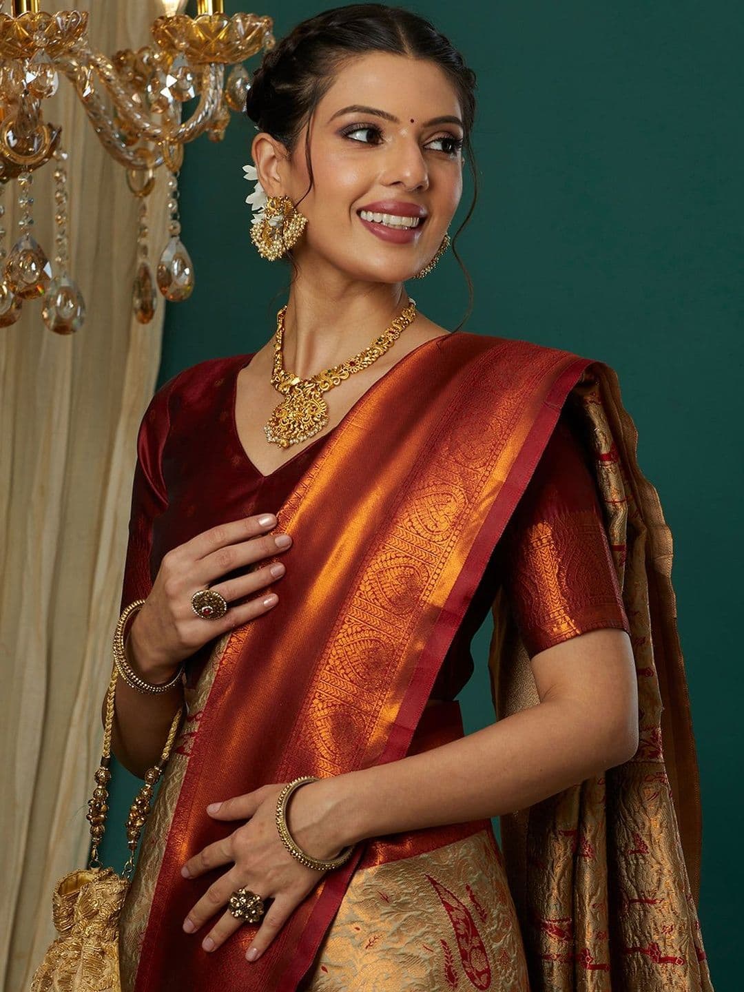 Sangria Woven Design Banarasi Sarees Blouse Piece thumbnail 4