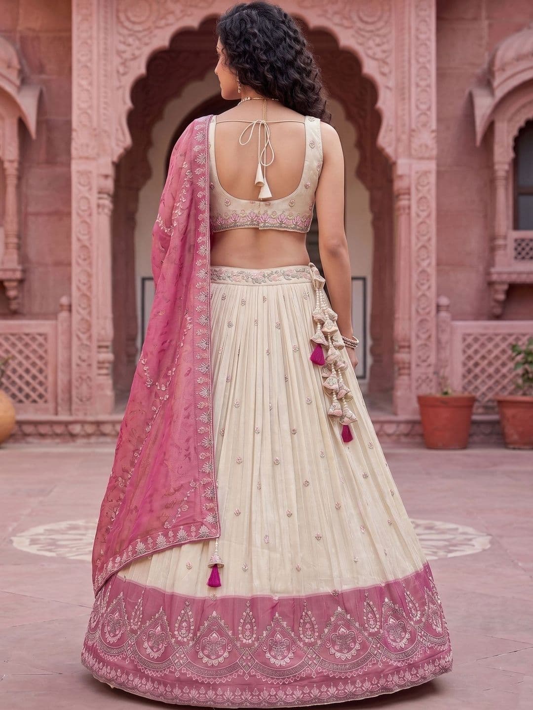 panchhi Embroidered Sequinned Semi-Stitched Lehenga & Unstitched Blouse With Dupatta thumbnail 4