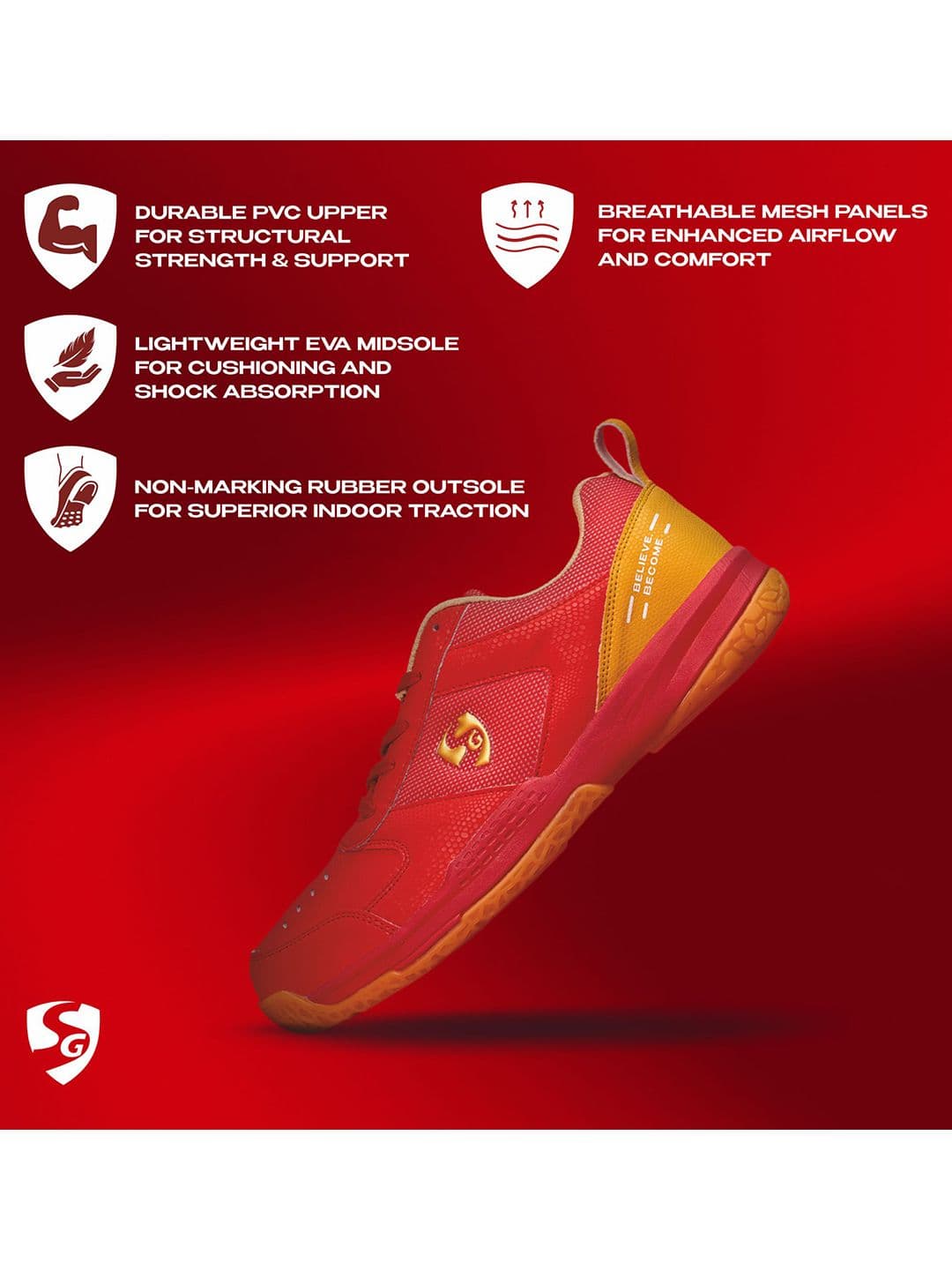 SG Court Pro Shoes Red-Gold best for Badminton, Pickleball & Tennis Shoes thumbnail 7
