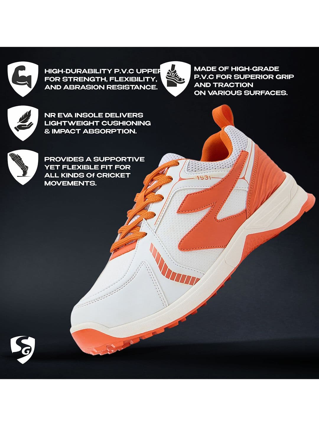 SG Yorker Pro Shoes White-Orange - All Rounder Training & Match Shoes thumbnail 2