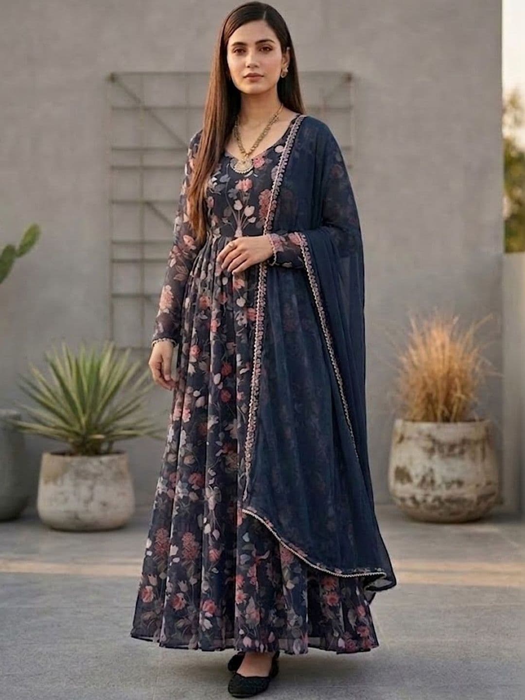 AADVIKA Women Floral Printed Floral Georgette Blend Anarkali Kurta - view 1