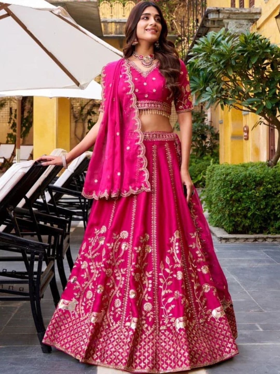 JIHU CULTURE Embroidered Semi-Stitched Lehenga & Blouse With Dupatta thumbnail 2