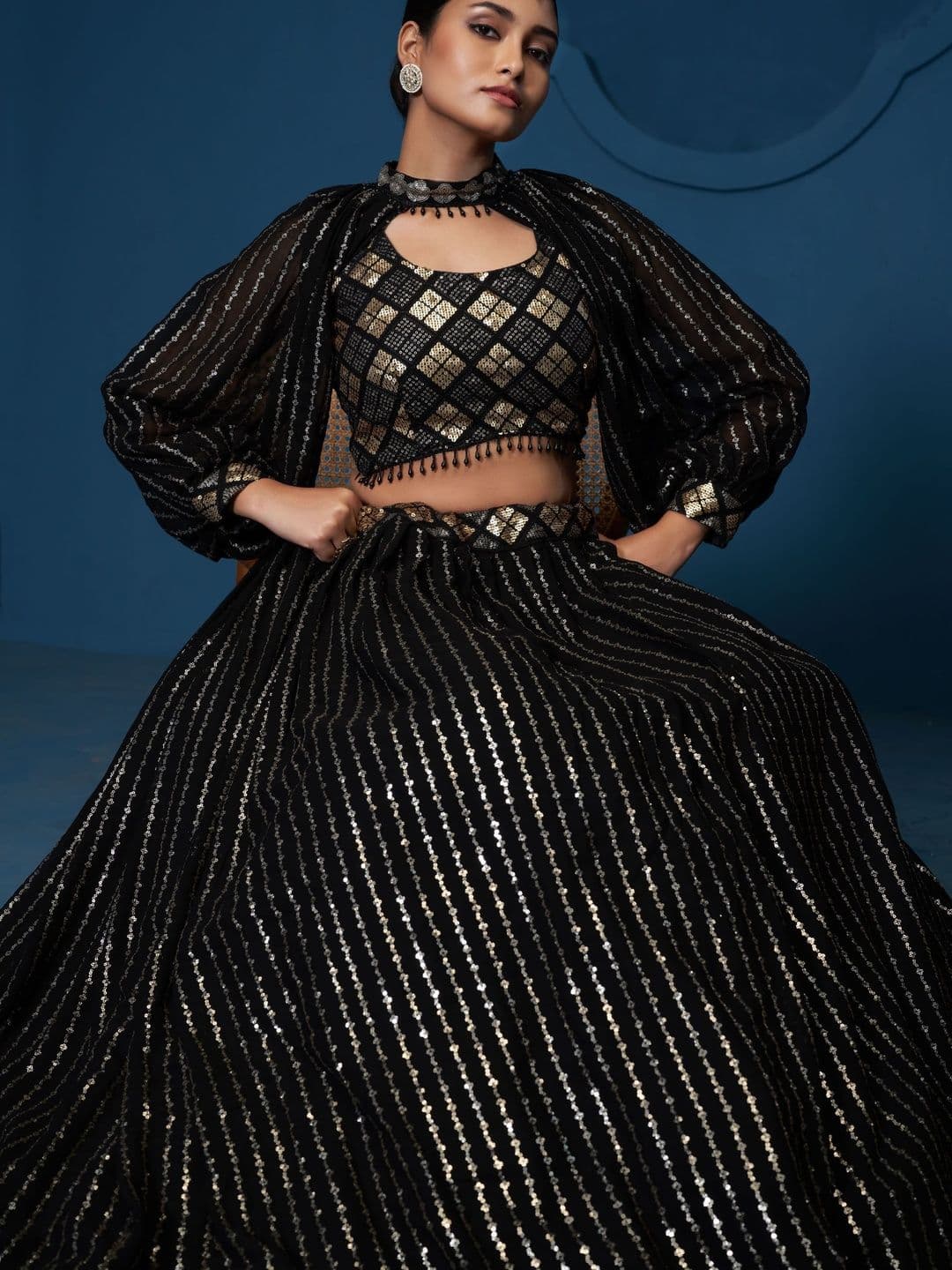 DREAM EXPORTER Embellished Semi-Stitched Lehenga & Blouse With Unstiched Choker Sleeve thumbnail 2
