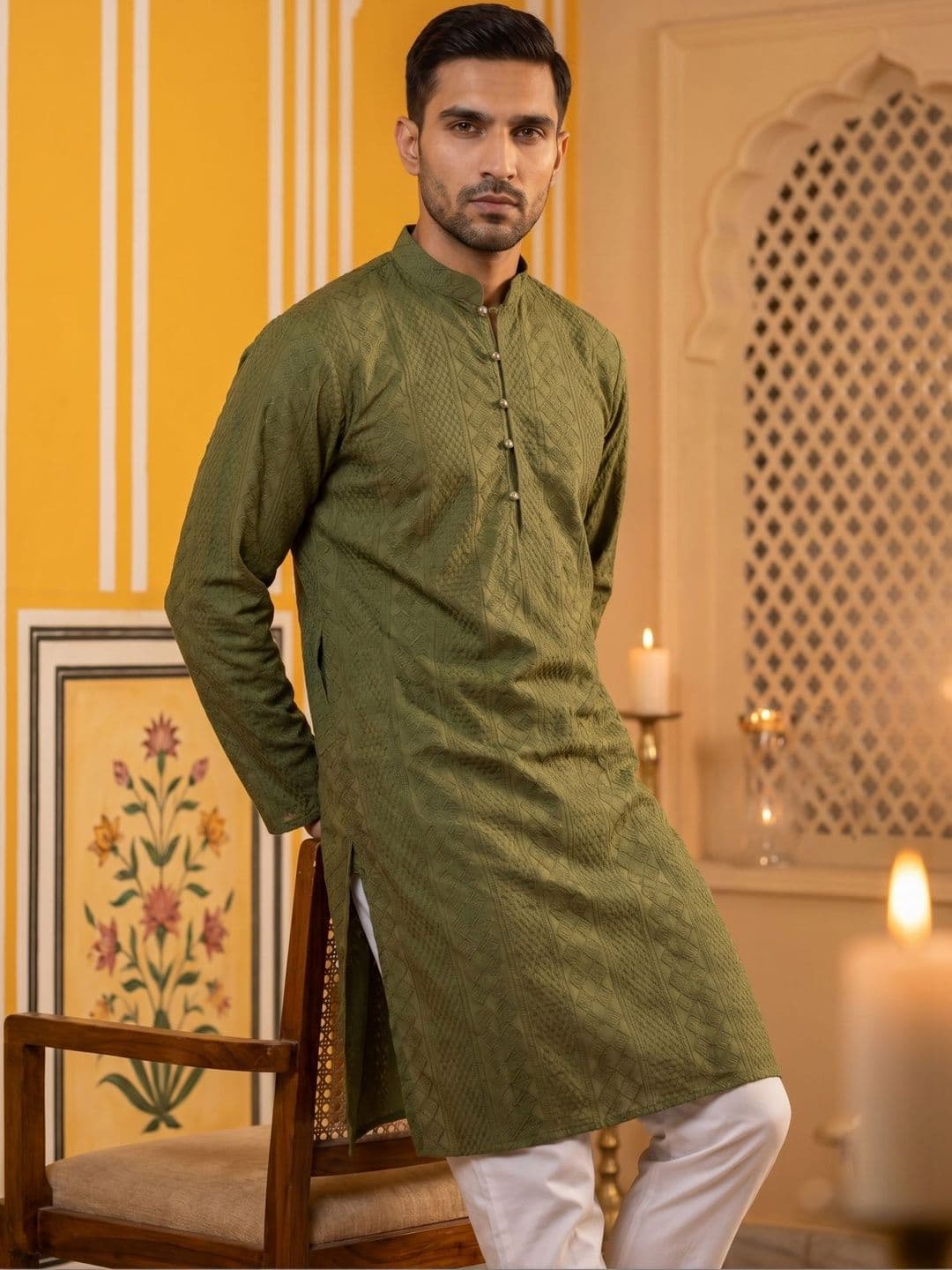 Jompers Men Ethnic Motifs Embroidered Chikankari Kurta - view 1
