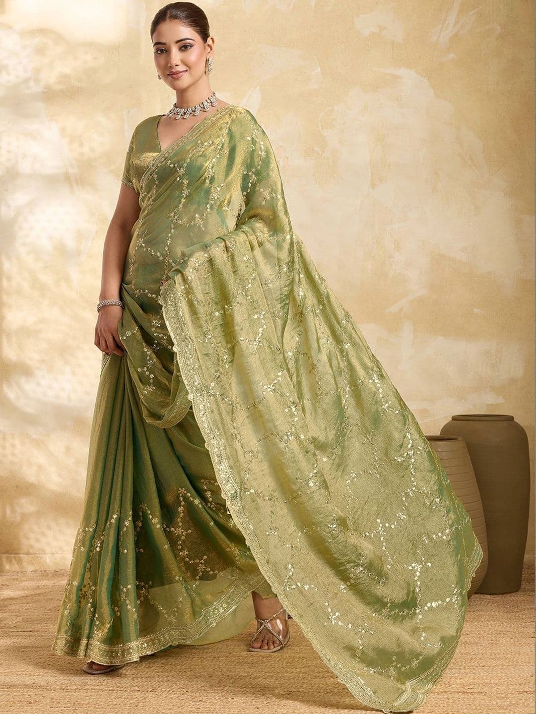 all about you Embellished Zari Organza Heavy Work Saree thumbnail 7