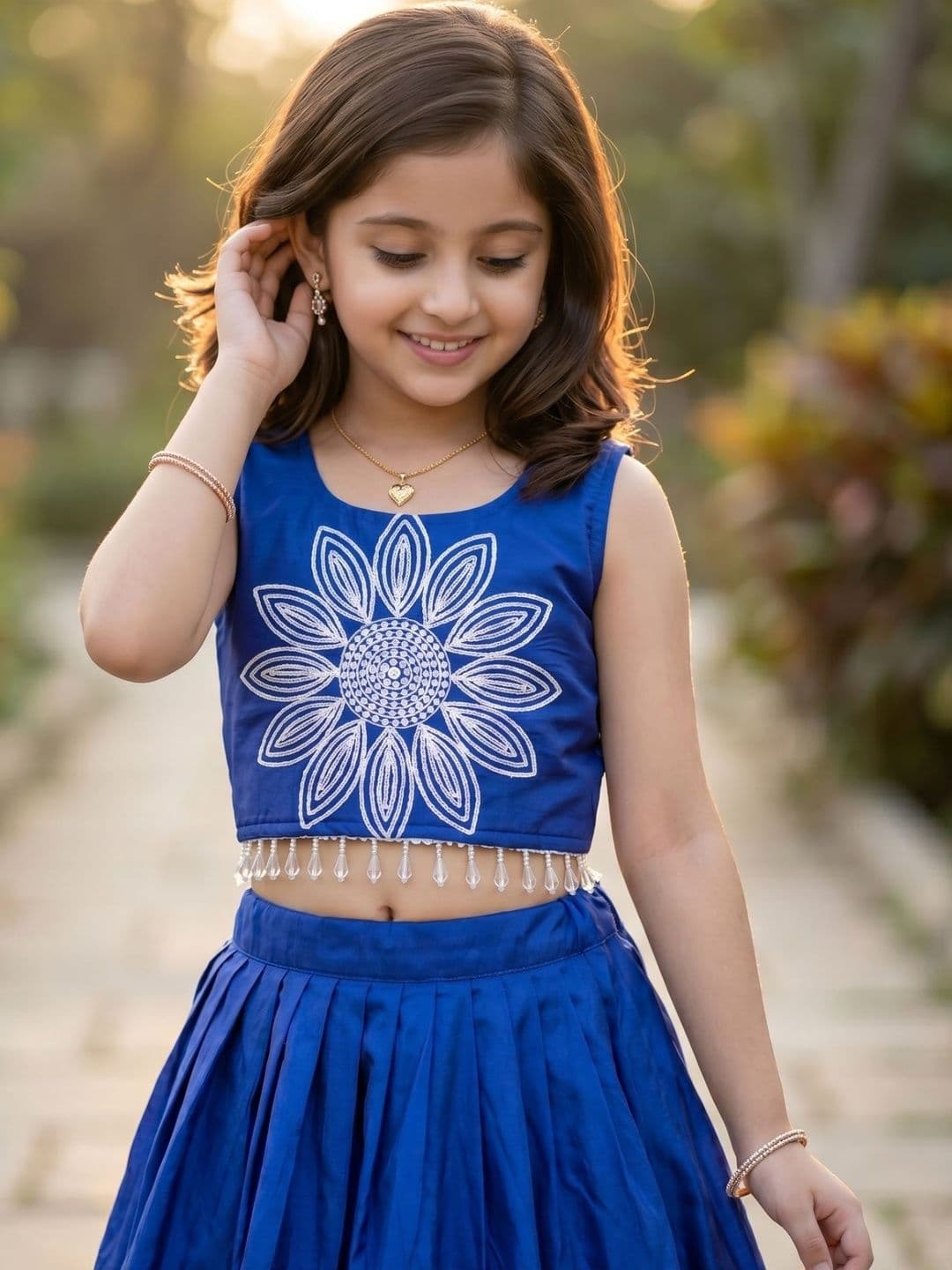 KALINI Girls Embroidered Thread Work Ready to Wear Lehenga & Blouse With Dupatta thumbnail 6