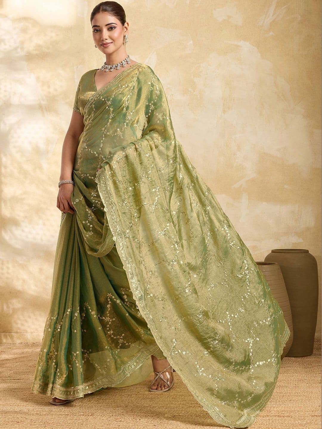 HERE&NOW Embellished Sequinned Organza Heavy Work Saree thumbnail 6