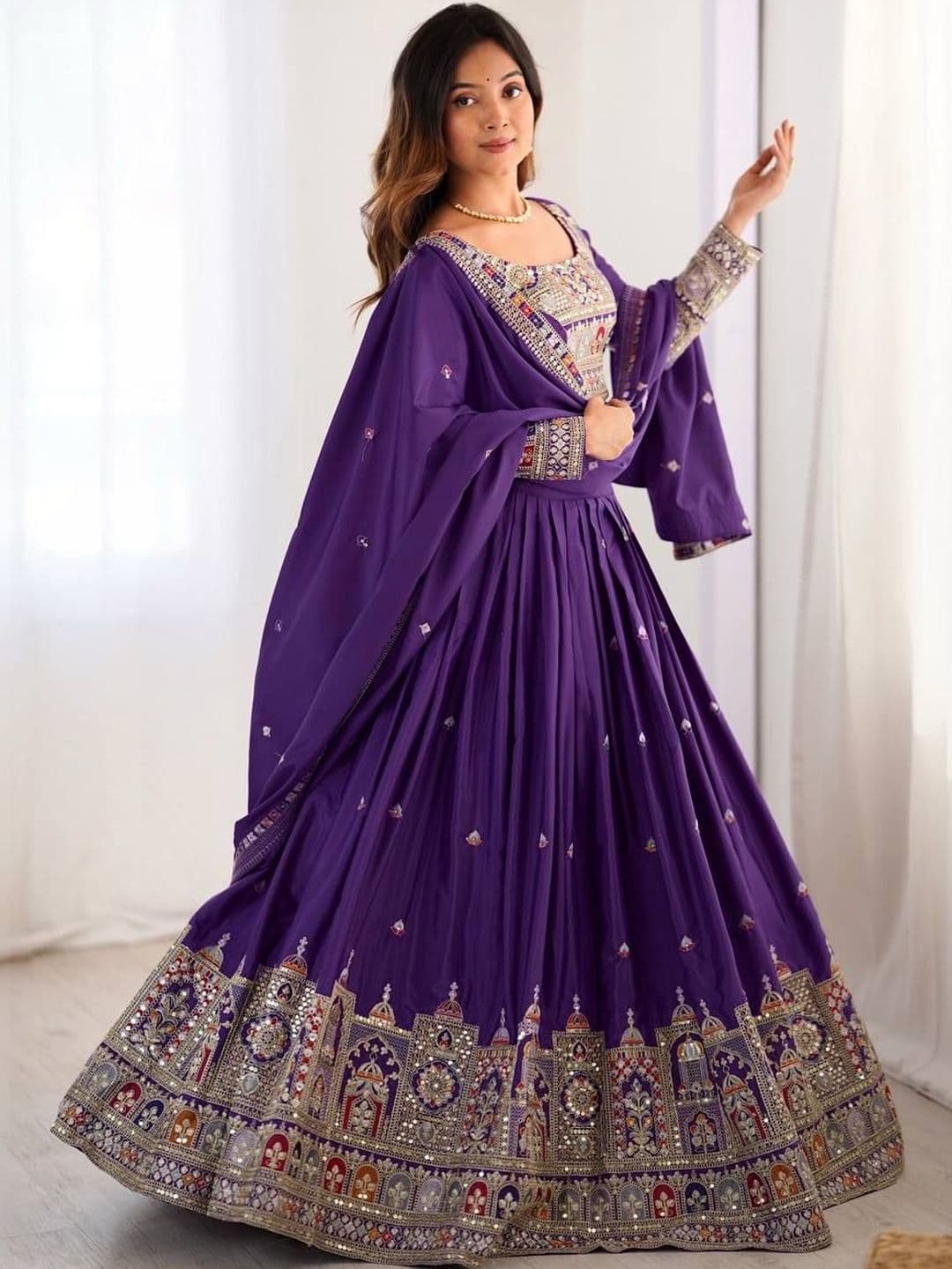 DREAM EXPORTER Embellished Sequence Work Semi-Stitched Lehenga & Blouse With Dupatta - view 1