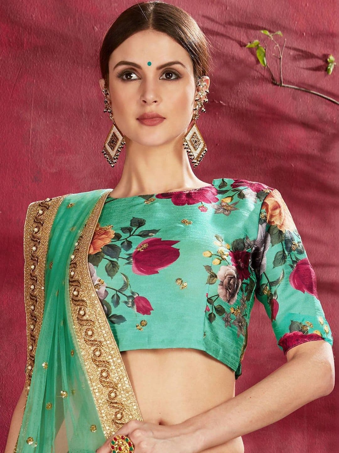 Fusionic Printed Sequinned Semi-Stitched Lehenga & Unstitched Blouse With Dupatta thumbnail 2