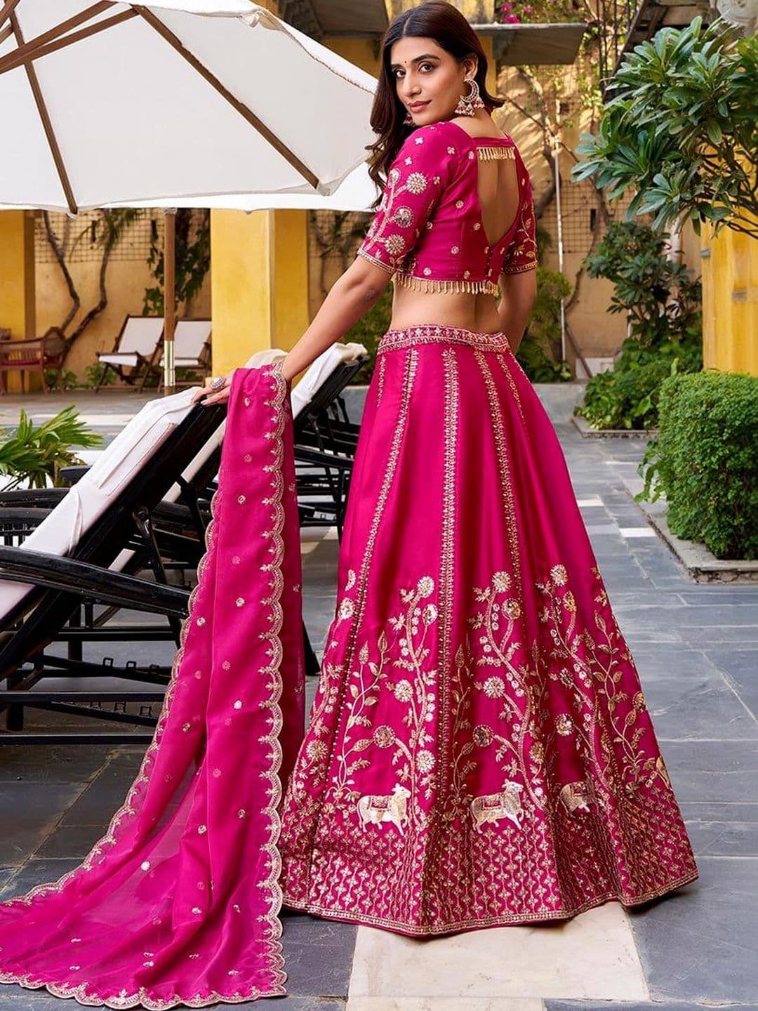 JIHU CULTURE Embroidered Semi-Stitched Lehenga & Blouse With Dupatta thumbnail 6