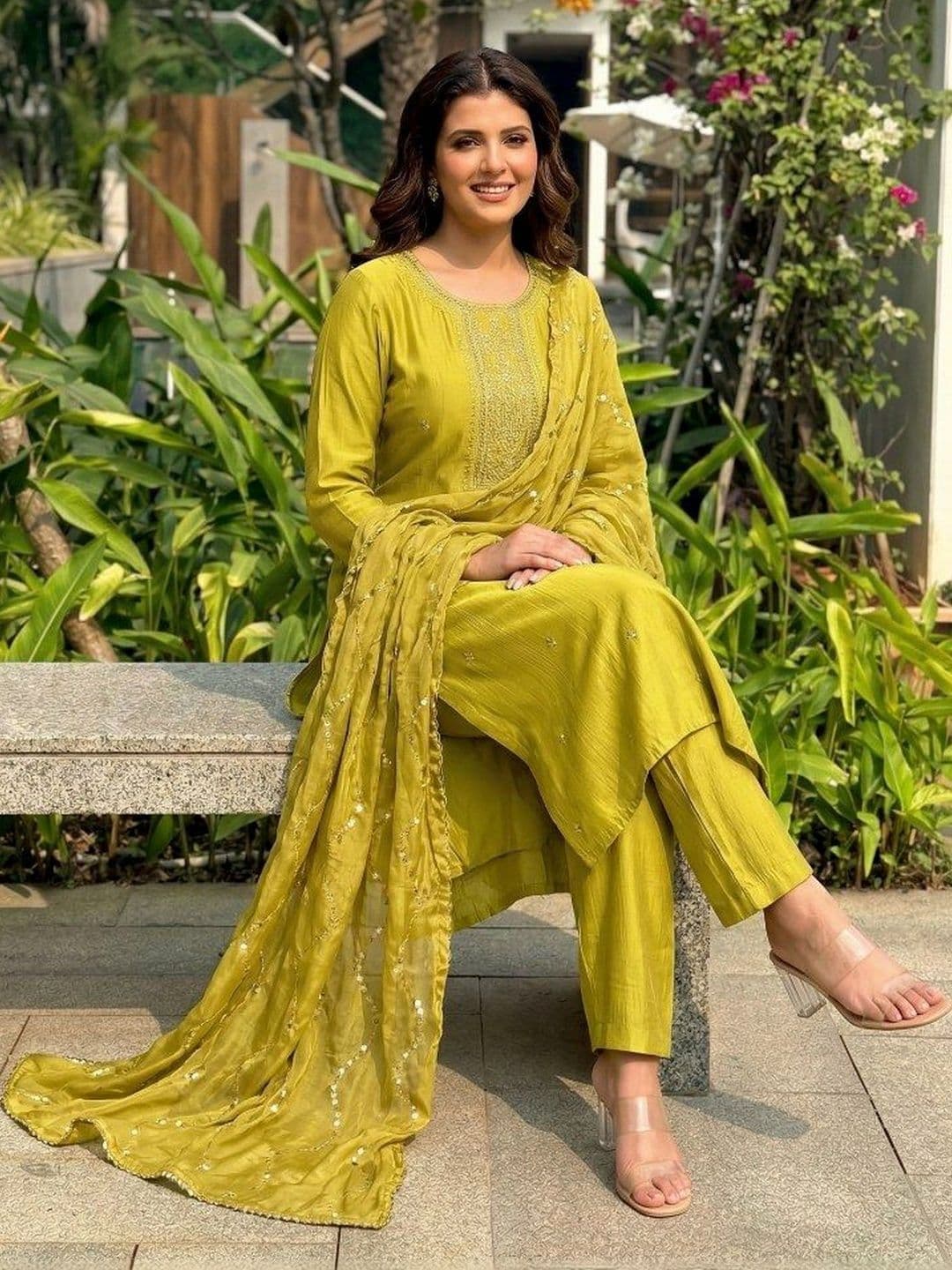 KALINI Ethnic Motifs Embroidered Thread Work Silk Georgette Kurta with Trousers & Dupatta thumbnail 3