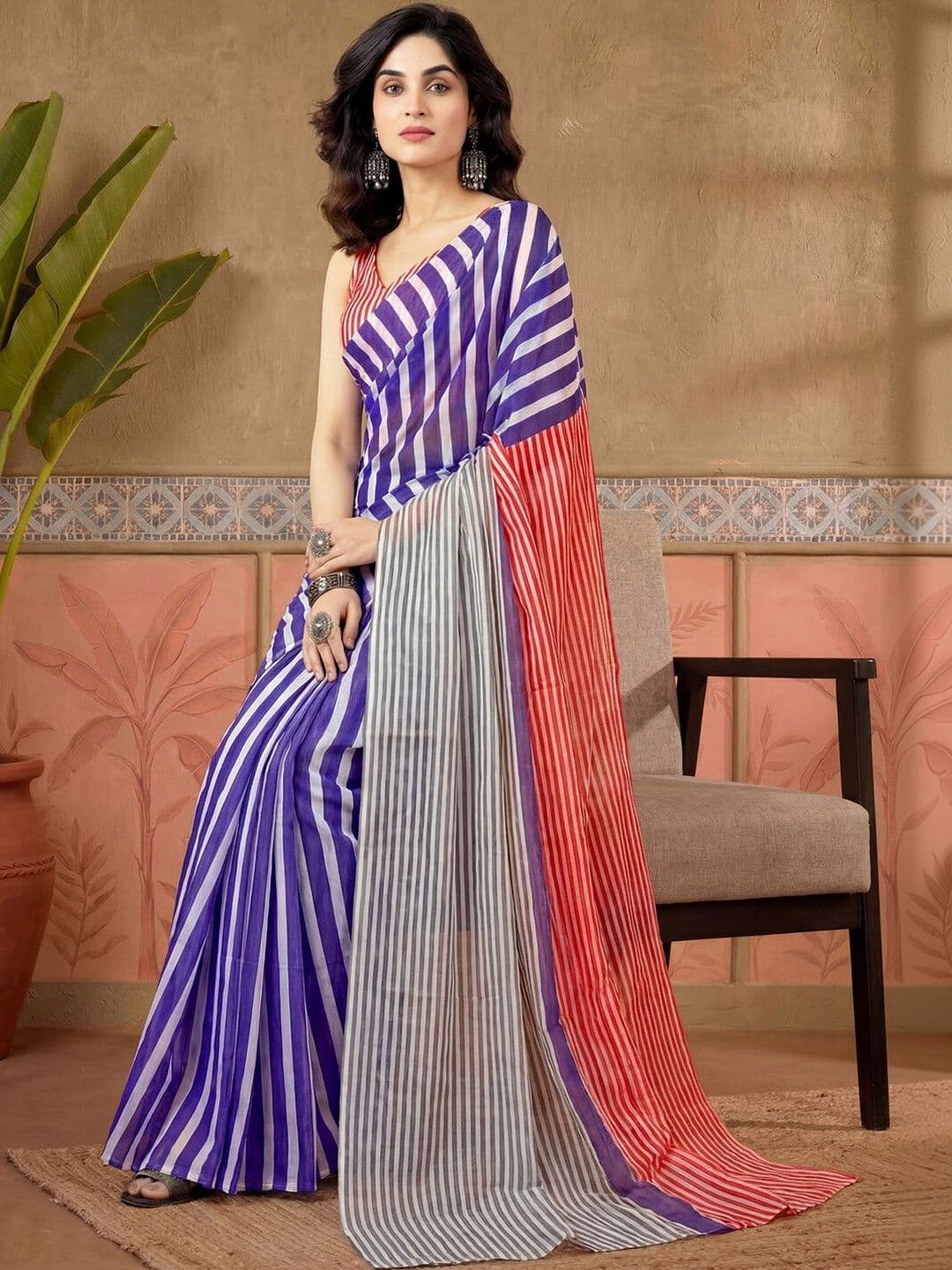 Sangria Printed Chanderi Ready to Wear Saree Blouse Piece thumbnail 2